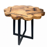 Scalloped Red Oak Side Table – One of One Handcrafted Red Oak & Black Epoxy Table