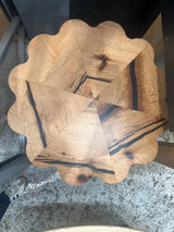 Scalloped Red Oak Side Table – One of One Handcrafted Red Oak & Black Epoxy Table