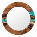 36" Custom Walnut & Aqua Blue Epoxy Round Wall Mirror — One of a Kind | From Tree to Table®