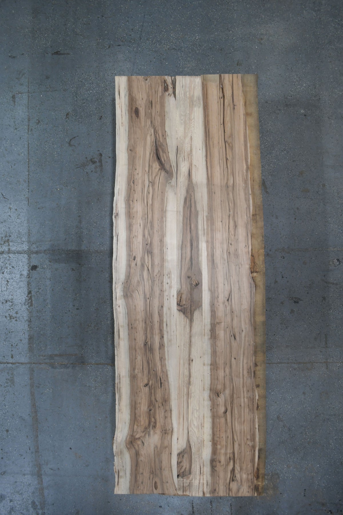 (Pre-Built) Sweet Gum Live Edge Tabletop #PB194 128" x 44" - 47" x 2.1" — overhead view — Oak City Customs