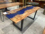 Yeopim - Spalted Maple Burl & Deep Blue Epoxy River Table | Oak City Customs