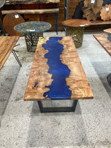 Yeopim - Spalted Maple Burl & Deep Blue Epoxy River Table | Oak City Customs