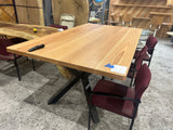 84" Solid Red Oak Dining Table with Custom Glowing Rock Base | Ready to Ship