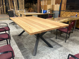 84" Solid Red Oak Dining Table with Custom Glowing Rock Base | Ready to Ship