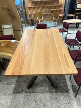84" Solid Red Oak Dining Table with Custom Glowing Rock Base | Ready to Ship