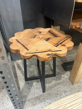 Scalloped Red Oak Side Table – One of One Handcrafted Red Oak & Black Epoxy Table