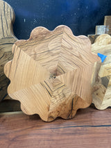 Handcrafted Scalloped Persimmon Table Top – 25" x 25" One-of-a-Kind Geometric Wood Accent