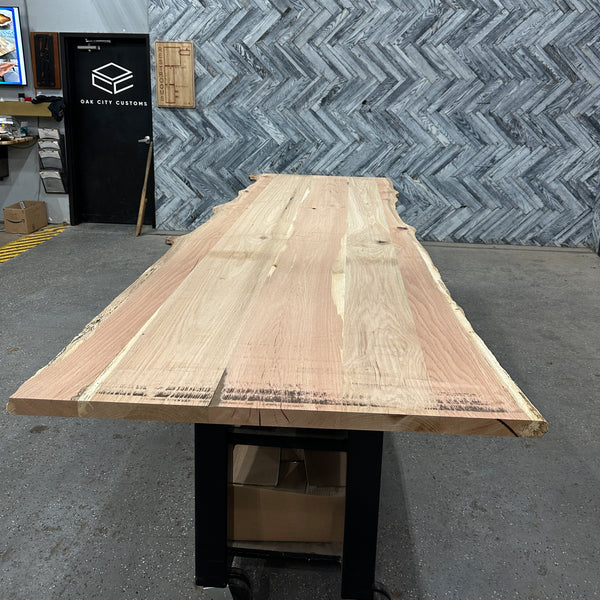(Pre-Built) Red Oak Live Edge Tabletop #PB078 127" x 37" - 44" x 1.5"