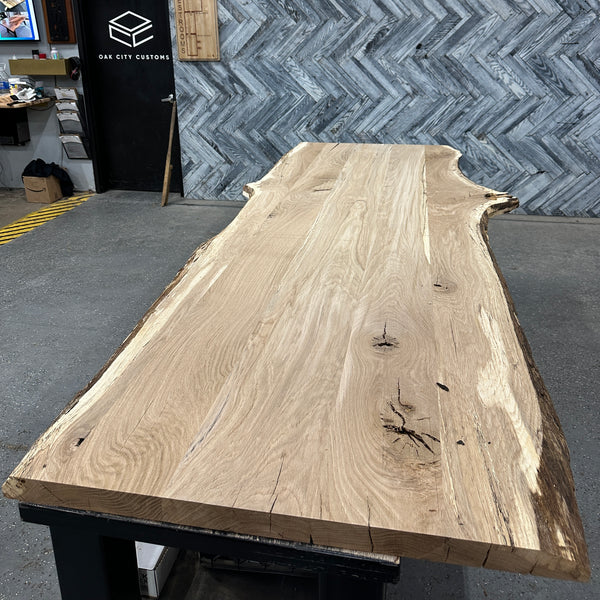(Pre-Built) White Oak Live Edge Tabletop #PB076 111" x 34" - 46" x 1.7"