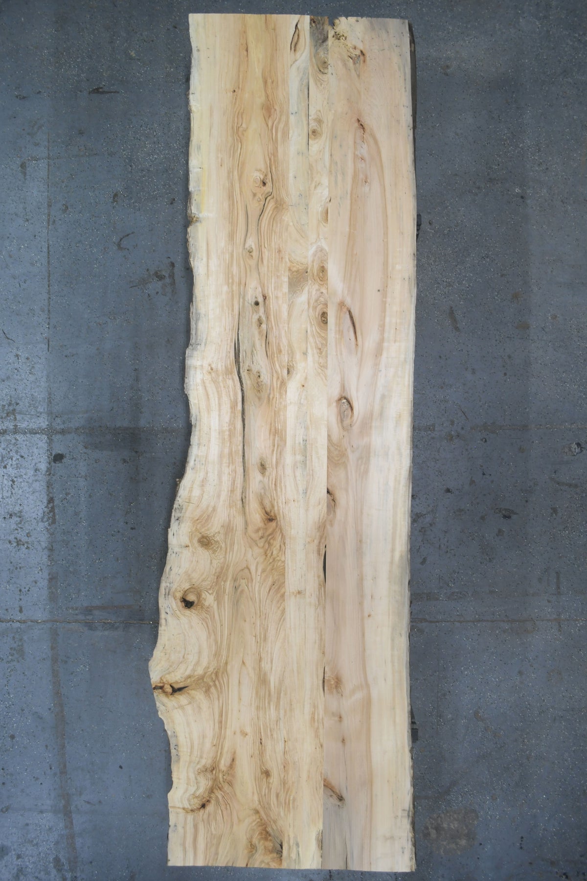(Pre-Built) Rustic Hardwood Live Edge Tabletop #PB182 155" x 39" - 46" x 2.3" — overhead view — Oak City Customs