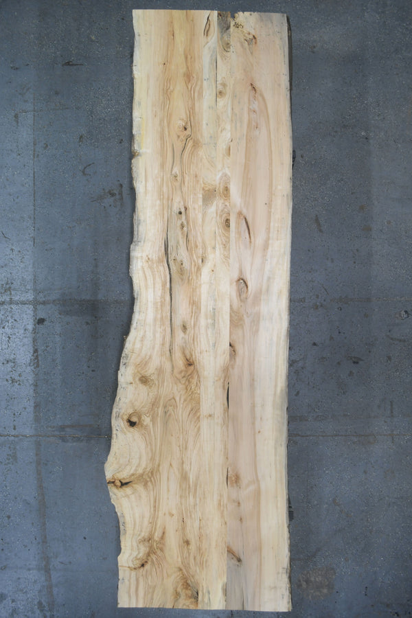 (Pre-Built) Rustic Hardwood Live Edge Tabletop #PB182 155" x 39" - 46" x 2.3" — overhead view — Oak City Customs