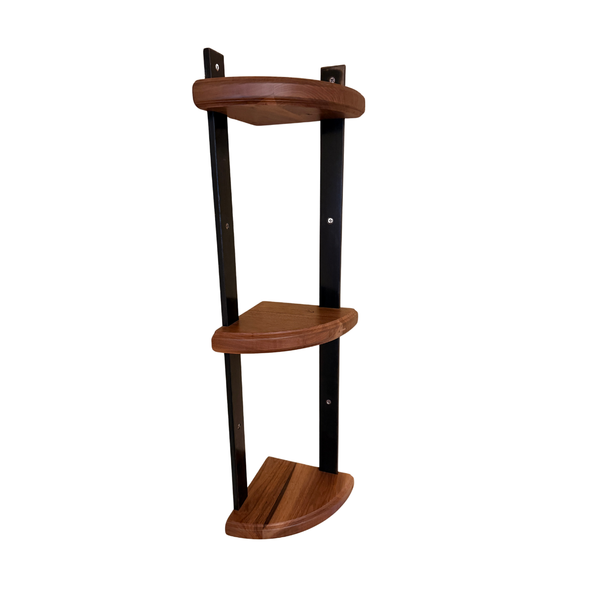 Strapped Round Corner Shelf | Custom Wood & Metal | Oak City Customs