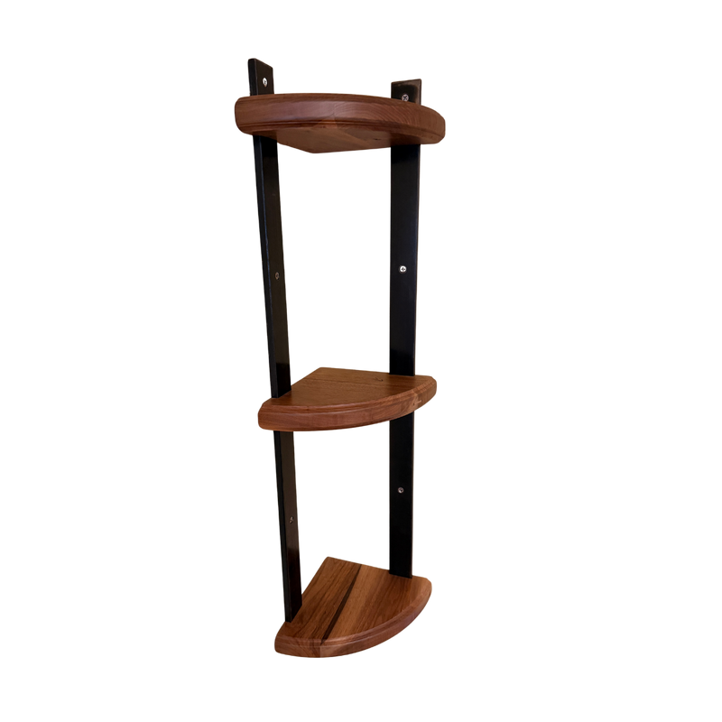Strapped Round Corner Shelf | Custom Wood & Metal | Oak City Customs
