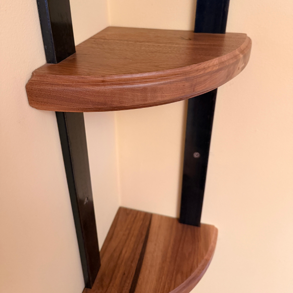 Strapped Round Corner Shelf | Custom Wood & Metal | Oak City Customs