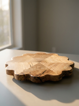 Handcrafted Scalloped Persimmon Table Top – 25" x 25" One-of-a-Kind Geometric Wood Accent
