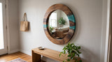 36" Custom Walnut & Aqua Blue Epoxy Round Wall Mirror — One of a Kind | From Tree to Table®