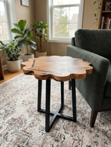 Scalloped Red Oak Side Table – One of One Handcrafted Red Oak & Black Epoxy Table