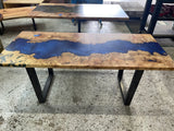 Yeopim - Spalted Maple Burl & Deep Blue Epoxy River Table | Oak City Customs