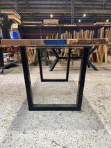 Yeopim - Spalted Maple Burl & Deep Blue Epoxy River Table | Oak City Customs