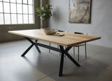 84" Solid Red Oak Dining Table with Custom Glowing Rock Base | Ready to Ship