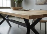 84" Solid Red Oak Dining Table with Custom Glowing Rock Base | Ready to Ship