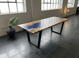 Yeopim - Spalted Maple Burl & Deep Blue Epoxy River Table | Oak City Customs