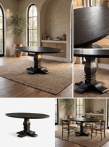 PERQUIMANS - Oval Black Ash Pedestal Dining Table | 54" Modern Farmhouse