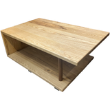 Close-up of The Lockwood solid ash coffee table showing the 1/8 inch round over edge and smooth conversion varnish finish.