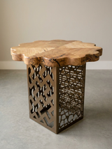 Handcrafted Scalloped Persimmon Table Top – 25" x 25" One-of-a-Kind Geometric Wood Accent