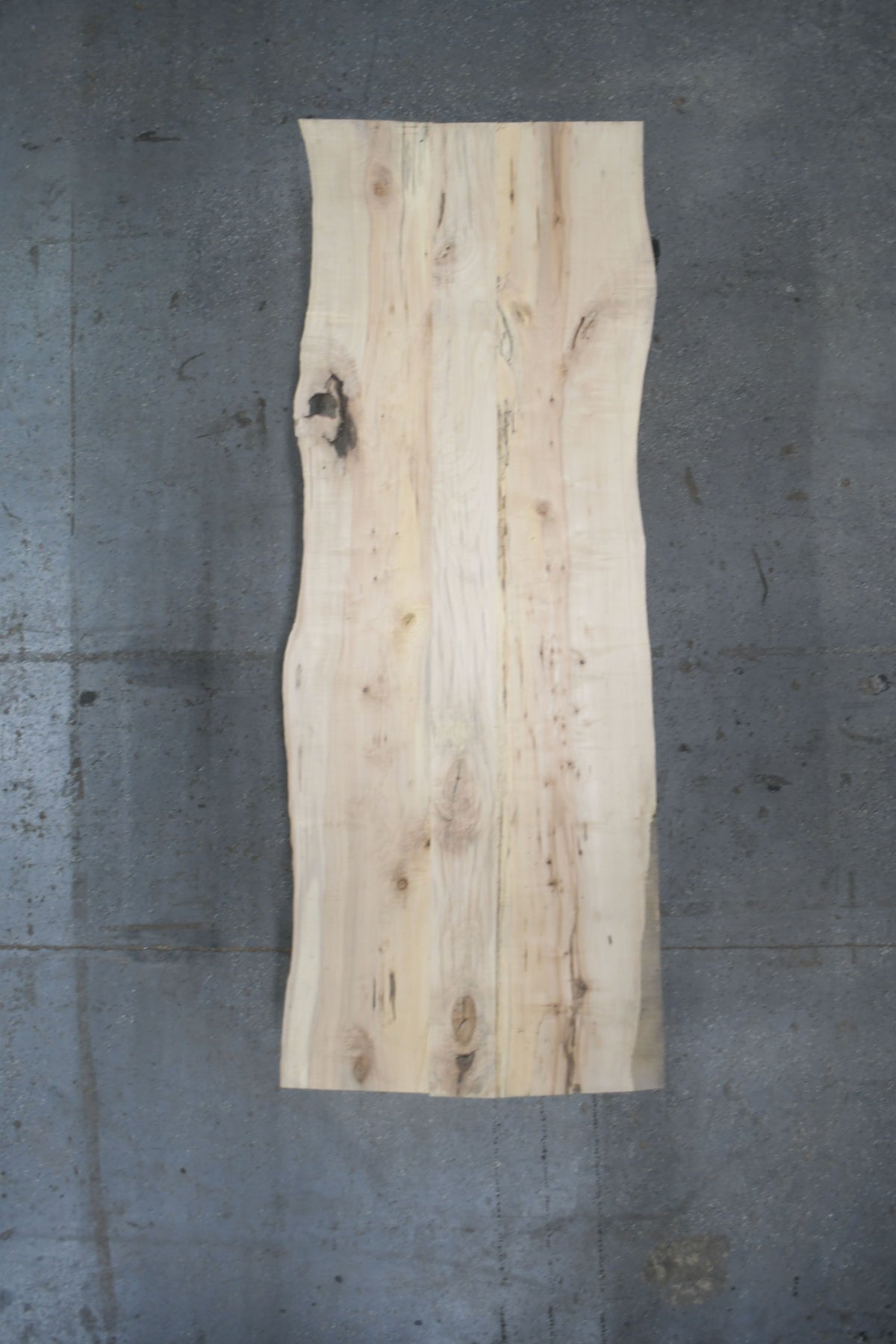 (Pre-Built) White Oak Live Edge Tabletop #PB212 114" x 39" - 44" x 1.9" — overhead view — Oak City Customs