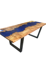 Yeopim - Spalted Maple Burl & Deep Blue Epoxy River Table | Oak City Customs
