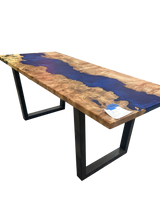 Yeopim - Spalted Maple Burl & Deep Blue Epoxy River Table | Oak City Customs