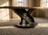 Custom Rainbow Poplar Conference table on custom steel machine part base