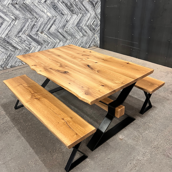 Custom Live Edge Dining Table & Matching Bench Seats